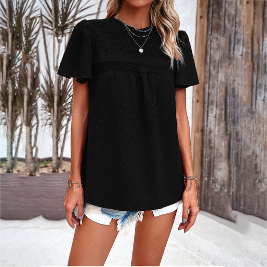 Women's Solid Color Short-sleeved Patchwork Top