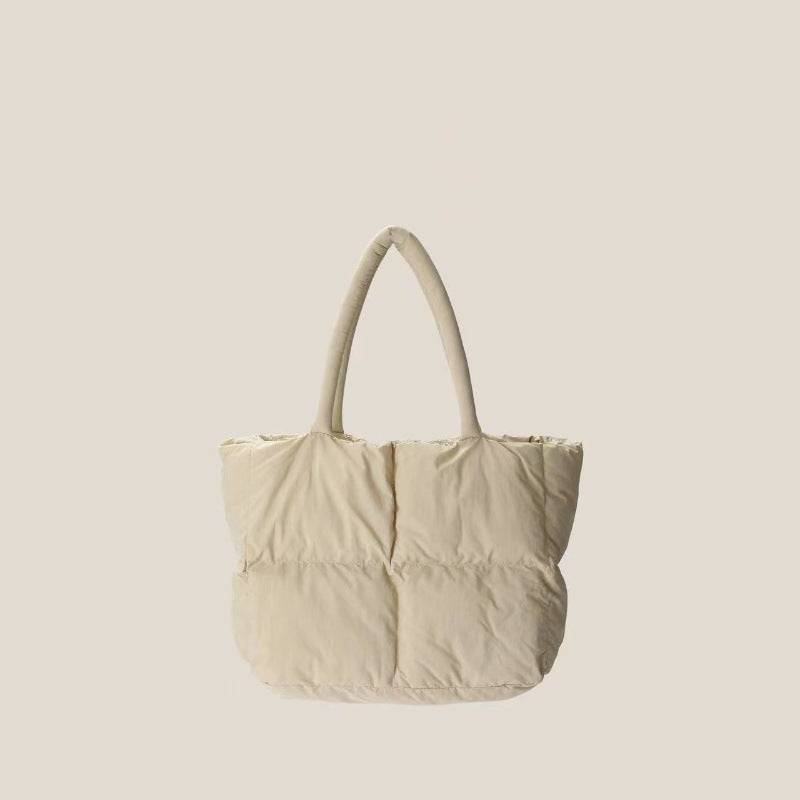Rhombic Quilted Plush Cotton Pillow Down Handbag