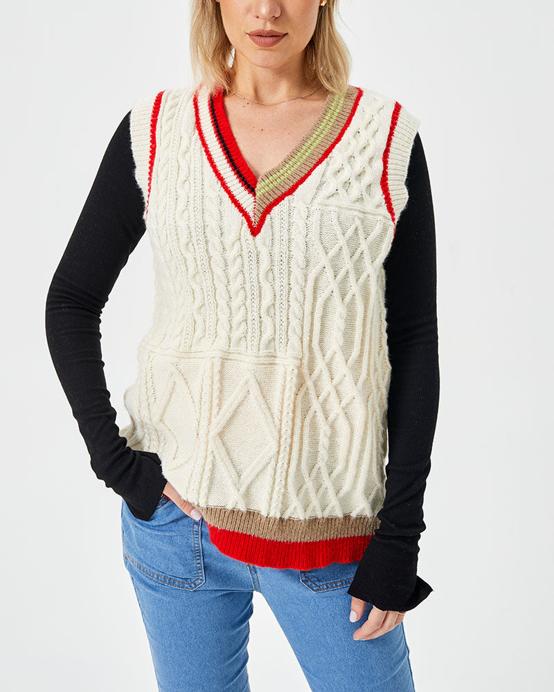 Women's Loose Casual Stretch Contrast Color Sweater Vest