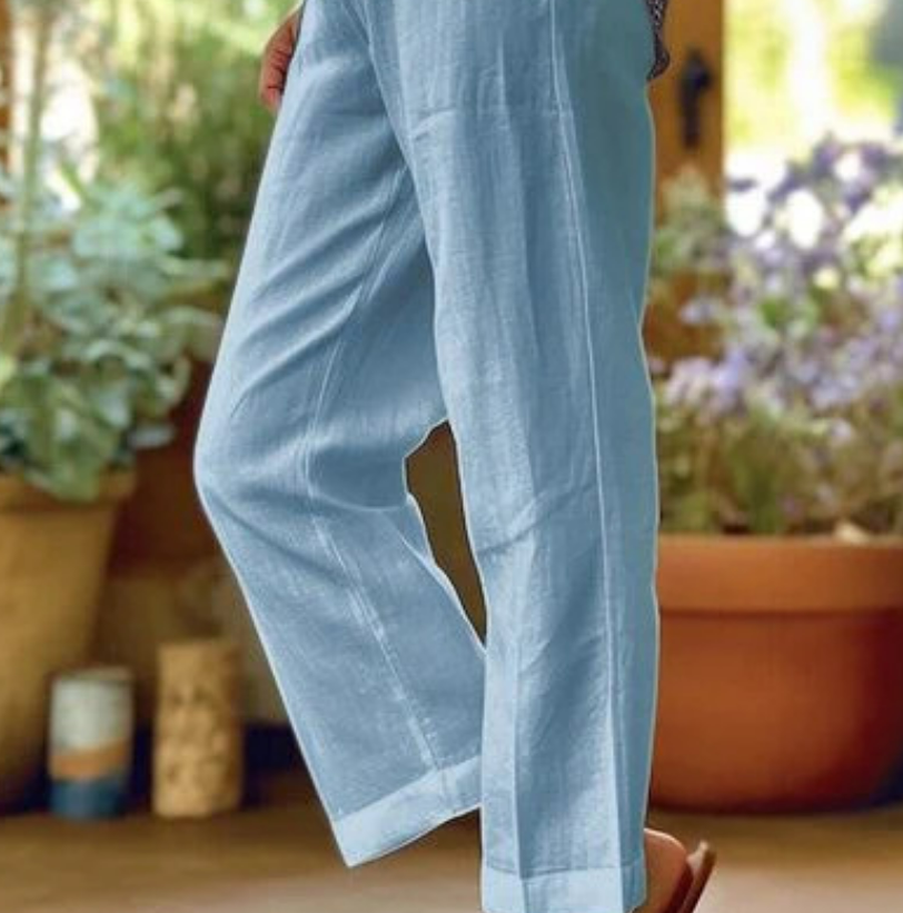 Classic Comfort: Women's Cotton Mid-Waist Trousers
