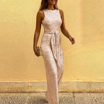 Elevate Your Style with the Sleeveless Sexy Sequined Silver Dot Jumpsuit
