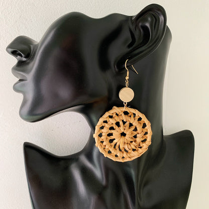 South Korea Vintage Exaggerated Geometry Round Rattan Earrings