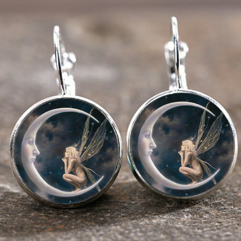 New Time Stone Pendant Moon Angel Earrings