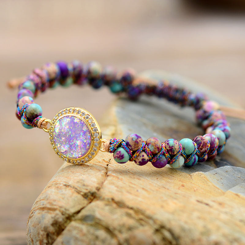 Purple Emperor Royal Stone Opal Double Layer Hand Weaving Bracelet