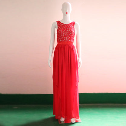 Whispers of Romance: Lace-Spliced Chiffon Dress