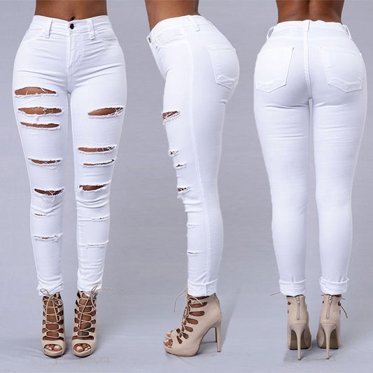 Embrace Effortless Chic: Women's High Waist Ripped Skinny Jeans