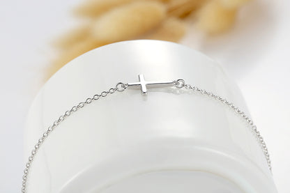 Sterling Silver Simple Cross Bracelet
