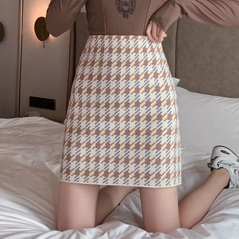 Houndstooth Knitted Skirt Sheath