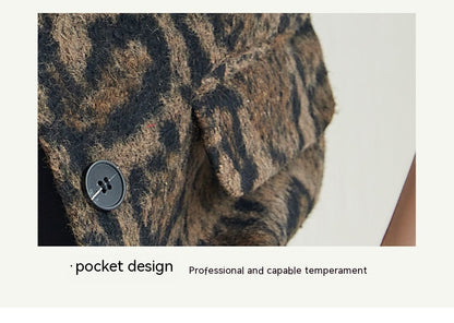 Business Suit Leopard Print Woolen Retro Coat