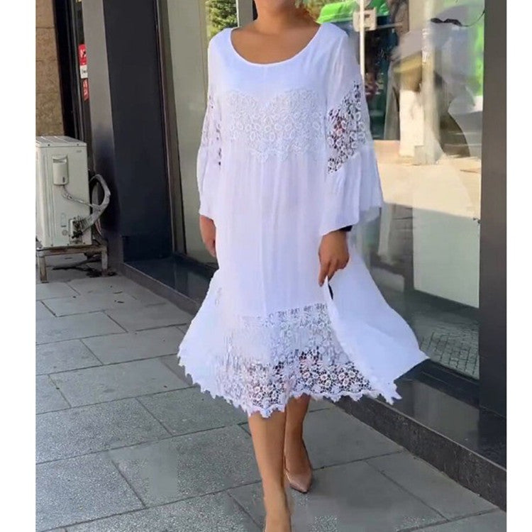 Embrace Timeless Elegance with the Women's Long Lace Shirt Dress