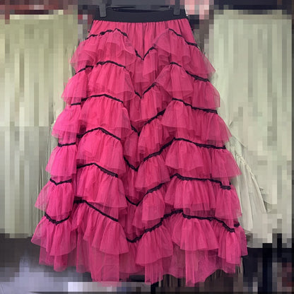 Cake Multi-layer Long High Waist Lace Irregular Fairy Mesh Skirt
