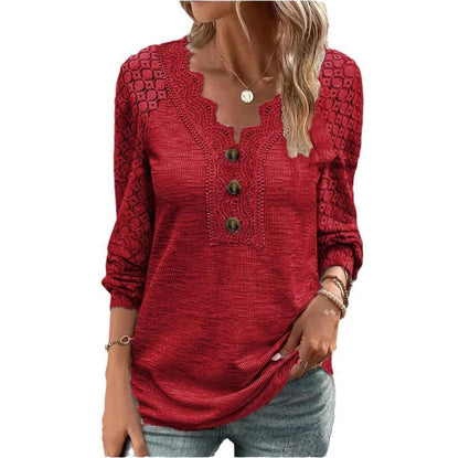 Elevate Your Wardrobe with the Women's Long Sleeve Shirt Leisure Pullover Slim Lace T-shirt