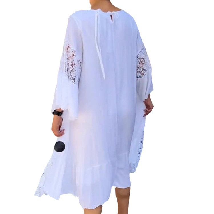 Embrace Timeless Elegance with the Women's Long Lace Shirt Dress