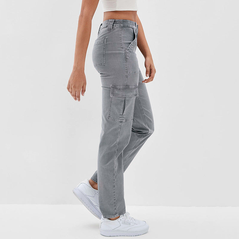Women's Multi-Bag High Waist Wash Straight Jeans