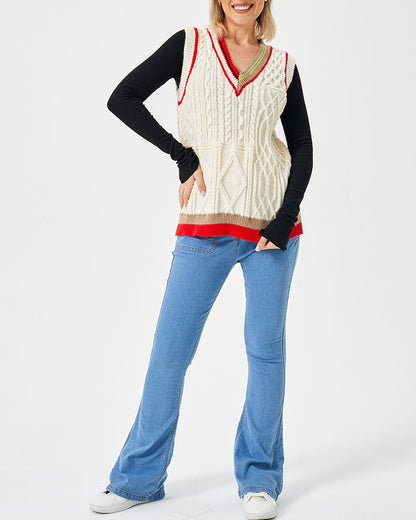 Women's Loose Casual Stretch Contrast Color Sweater Vest
