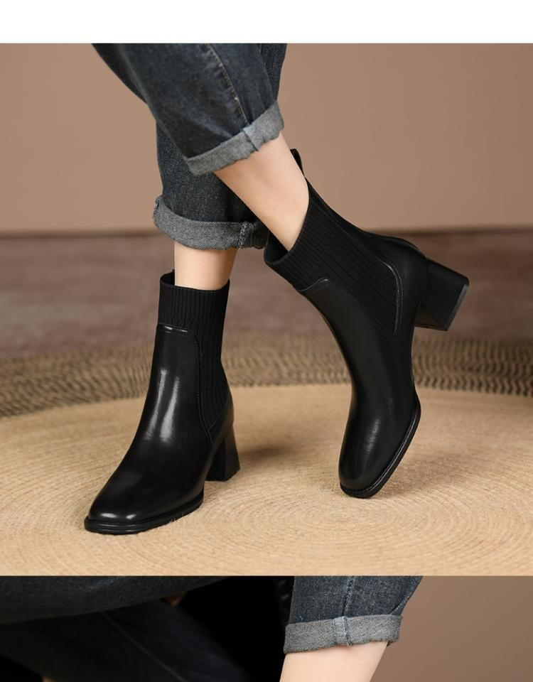 Square Toe Vintage French Chunky Heel Boots