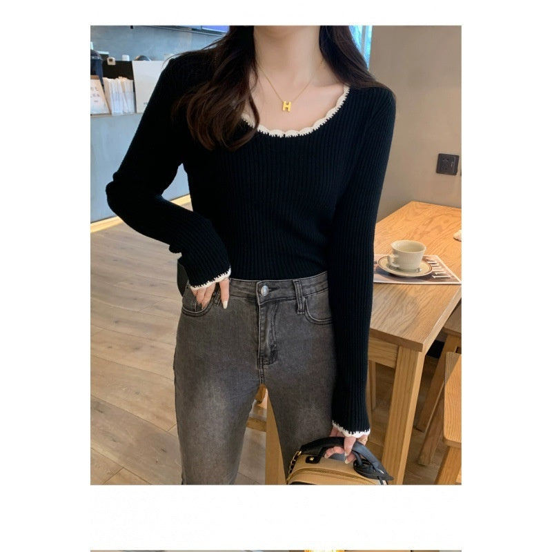 Enchanting French Style Bell Sleeve Wooden Ear Knitted Sweater – Elevate Your Everyday Elegance