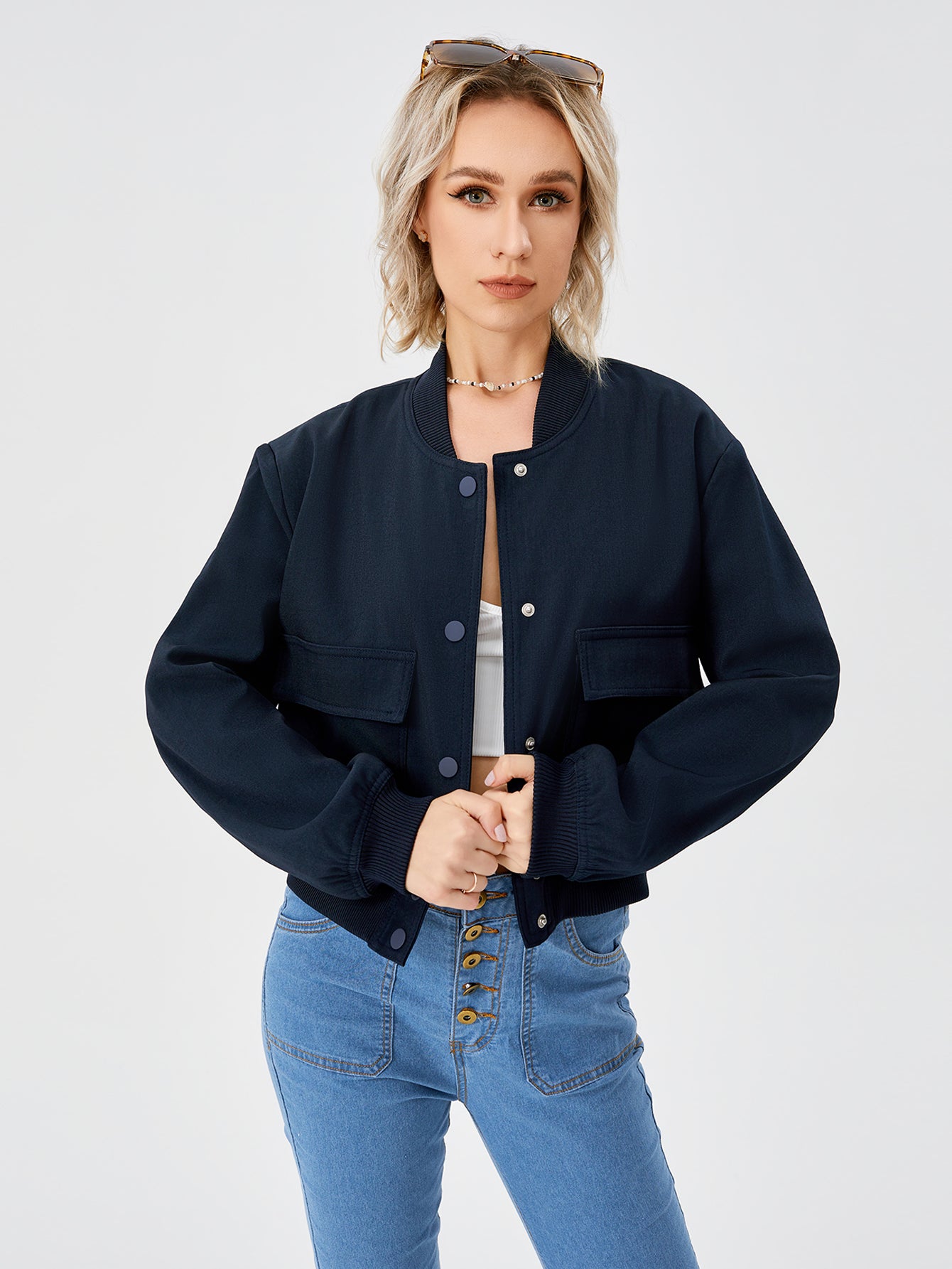 Streetwise Chic: Women's Lightweight Cropped Bomber Jacket