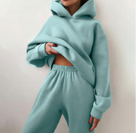 Elevate Your Casual Style with the Women's Hooded Sweater Two-Piece Suit