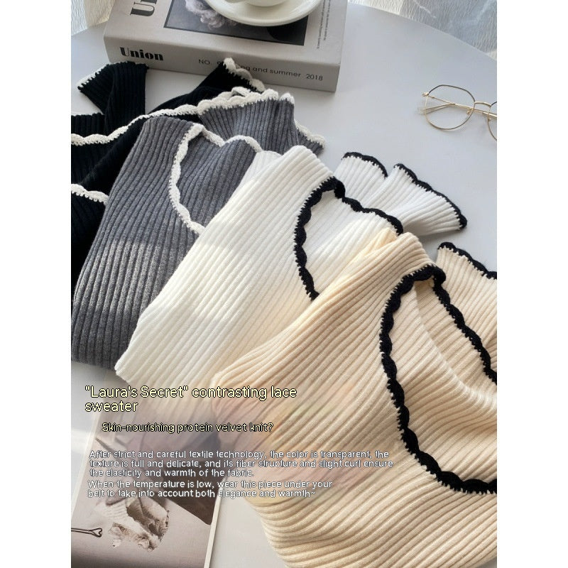 Enchanting French Style Bell Sleeve Wooden Ear Knitted Sweater – Elevate Your Everyday Elegance
