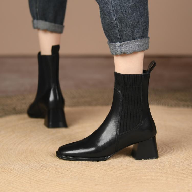 Square Toe Vintage French Chunky Heel Boots