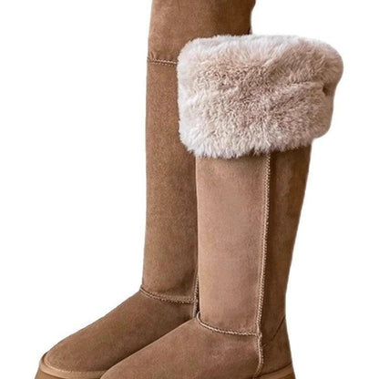 Women's Long Snow Winter Fleece-lined Thickened Platform Cotton Shoes