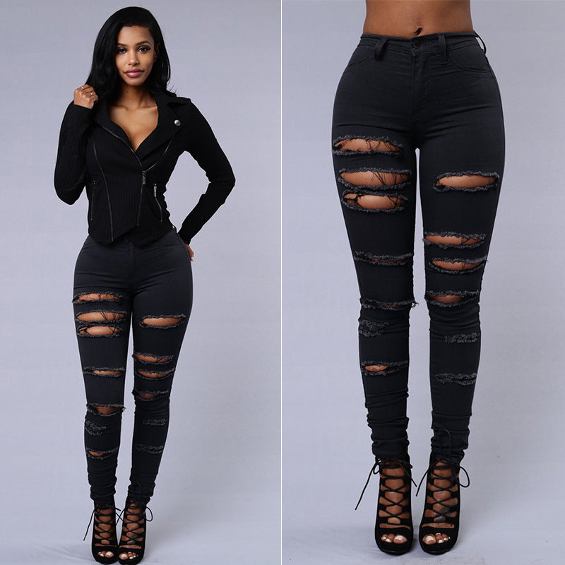 Embrace Effortless Chic: Women's High Waist Ripped Skinny Jeans
