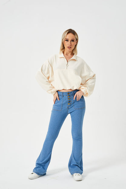 Elevate Your Casual Wardrobe with Our Women's Loose Casual Half Zipper Sweatshirt