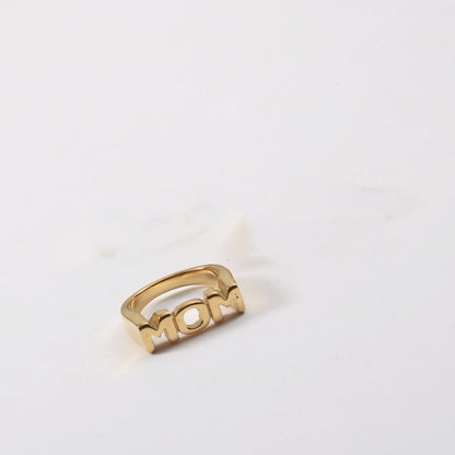 Letter Seal Titanium Steel Plating 18K Gold Ring