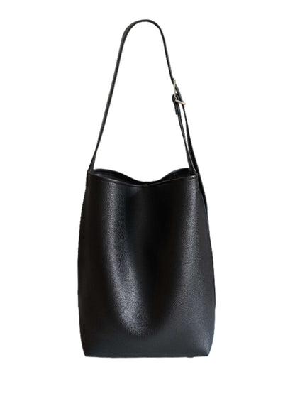 Large Capacity Solid Color Simple Lychee Pattern Bucket Bag