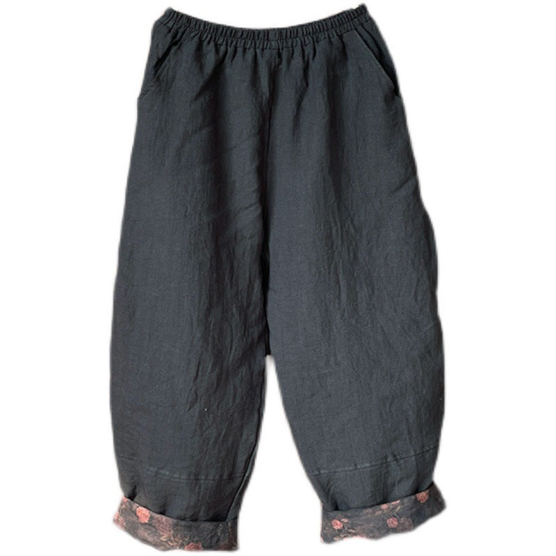 Retro Artistic Stone Washed Linen Quilted Baggy Pants