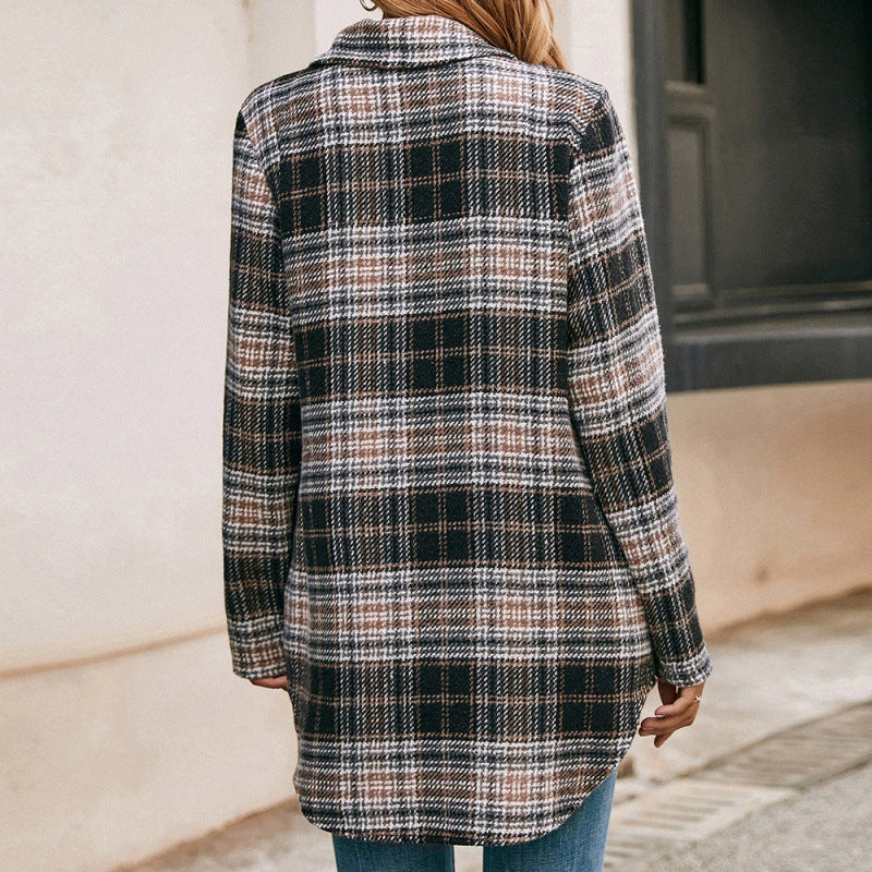 Elevate Your Casual Look with the Women's Loose Casual Plush Plaid Shirt Jacket