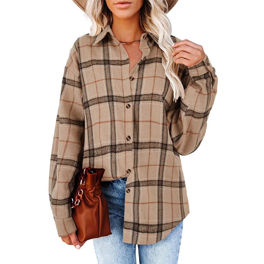 Elevate Your Wardrobe with Our Women's New Casual Loose Boyfriend Plaid Shirt