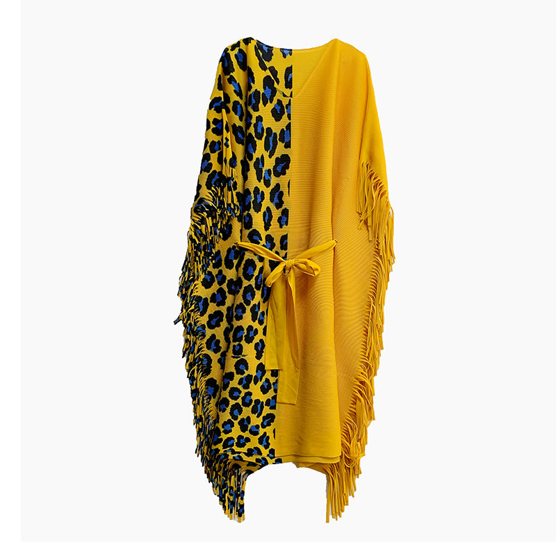 Autumn Women's Pleated Leopard Print Color-matching Dress