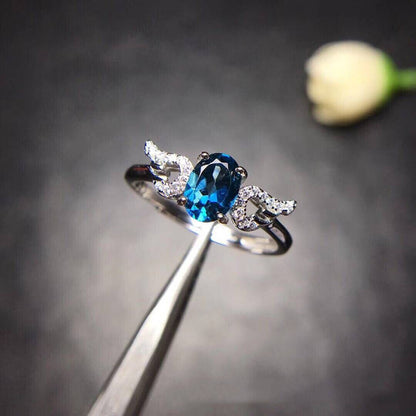 Blue Topaz Ring Crystal Full Net Fire Color 925 Silver K Gold Craft Delicate Mosaic