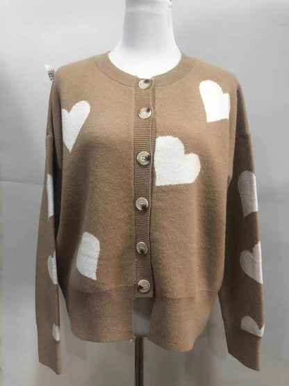 Cozy Elegance: Women's Heart Sweater Single Breasted Cardigan Knitwear Coat