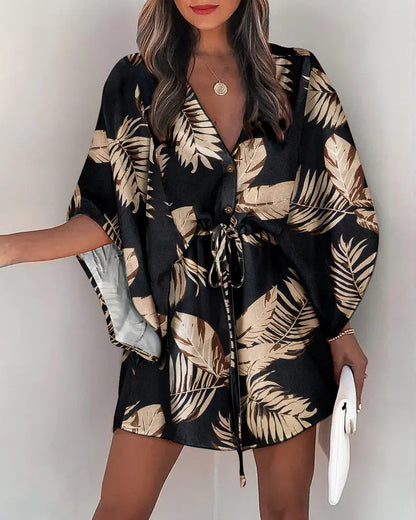 Embrace Sunshine with the V-Neck Tie Printed Beach Dress