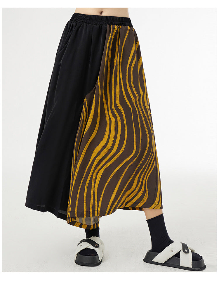 Women's French Retro Color Contrast Patchwork Striped Wide-leg Pants