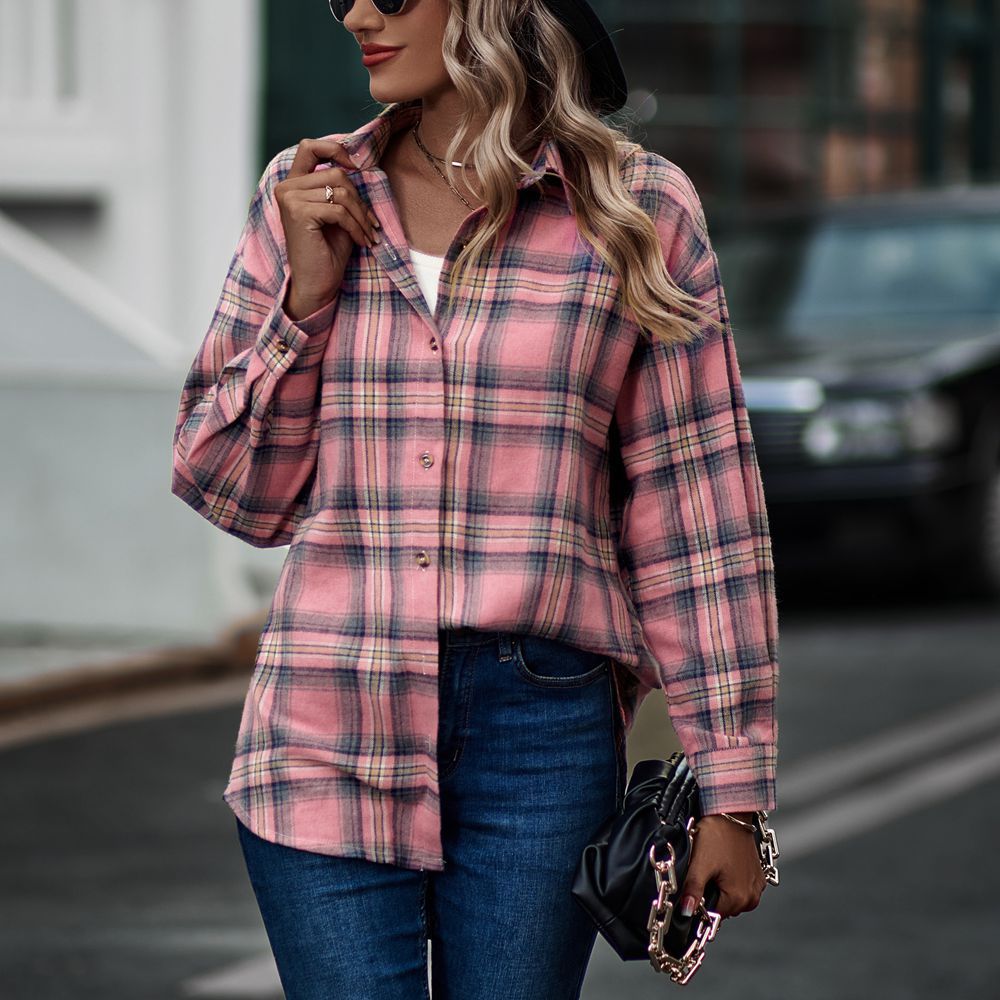 Elevate Your Wardrobe with Our Women's New Casual Loose Boyfriend Plaid Shirt