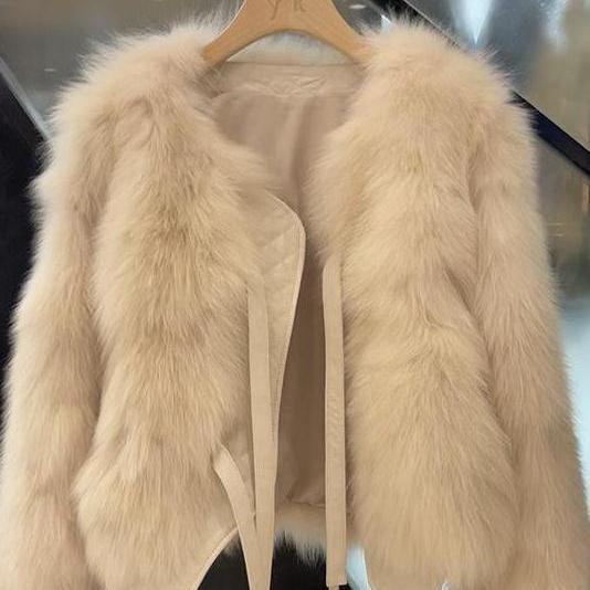 Environmental Elegance: Short Lace-up Fox Fur Coat