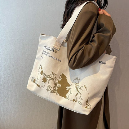 Cute Cartoon Cat Printed Canvas Bag: Your Stylish Shopping Companion