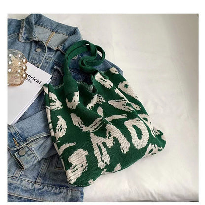 Letter Printed Knit Bag: Your Stylish Shopping Companion