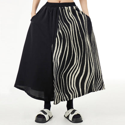 Women's French Retro Color Contrast Patchwork Striped Wide-leg Pants