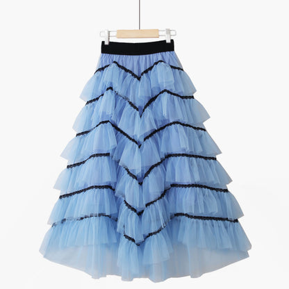 Cake Multi-layer Long High Waist Lace Irregular Fairy Mesh Skirt