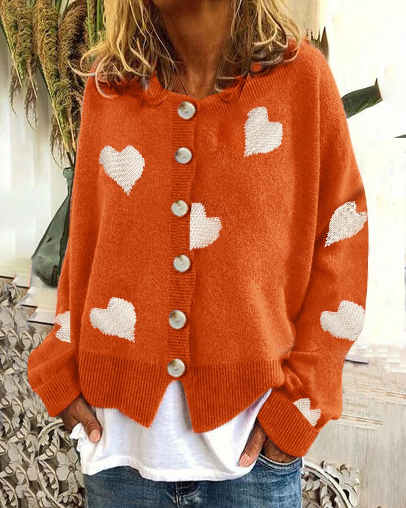 Cozy Elegance: Women's Heart Sweater Single Breasted Cardigan Knitwear Coat
