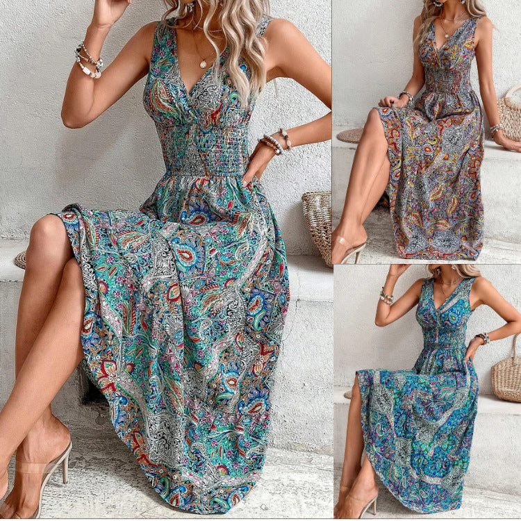 Embrace Elegance with the High Waist Sleeveless Bohemian Dress