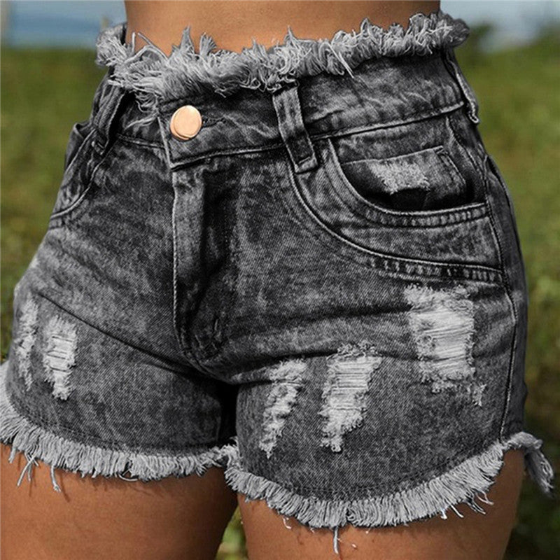 Trendy and Distinctive: Tassel Torn Hole Women's Denim Shorts