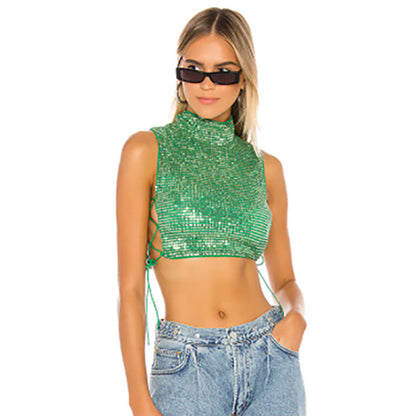 Women's Fashion Nightclub Sequined Top Side Stretch Rope Sexy Vest