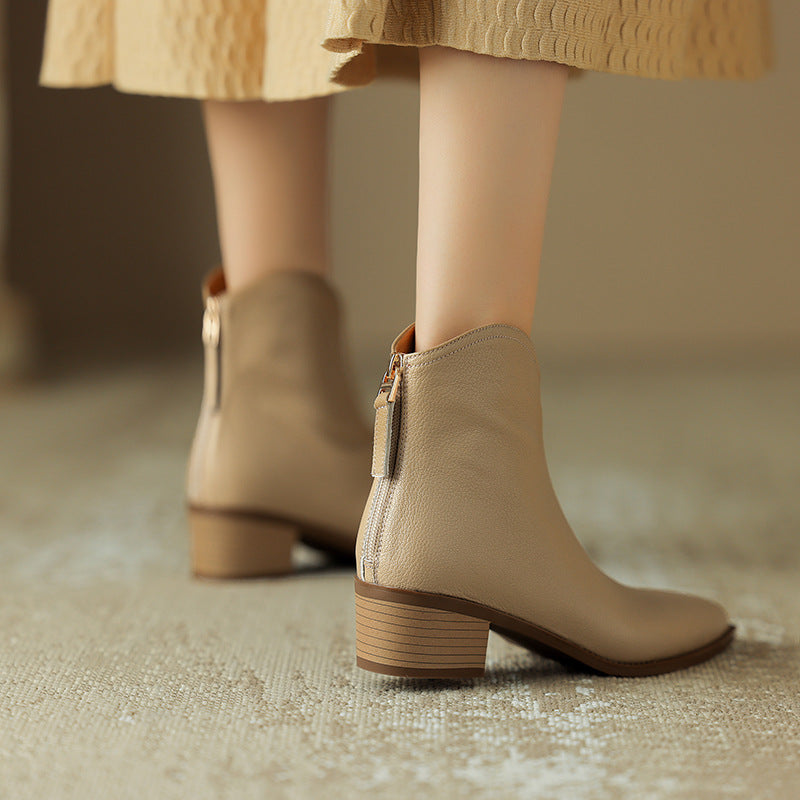 Simple Solid Color and Nude Ankle Boots for Women