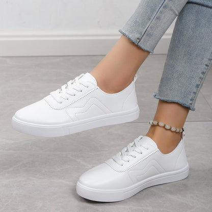 Round Toe Flat Bottom Lace Up Casual Comfortable White Shoes